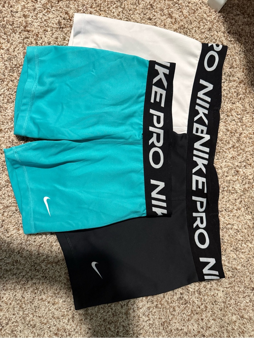 Nike Pro kids / girls Compression Shorts Trio — Teal, Black & White
